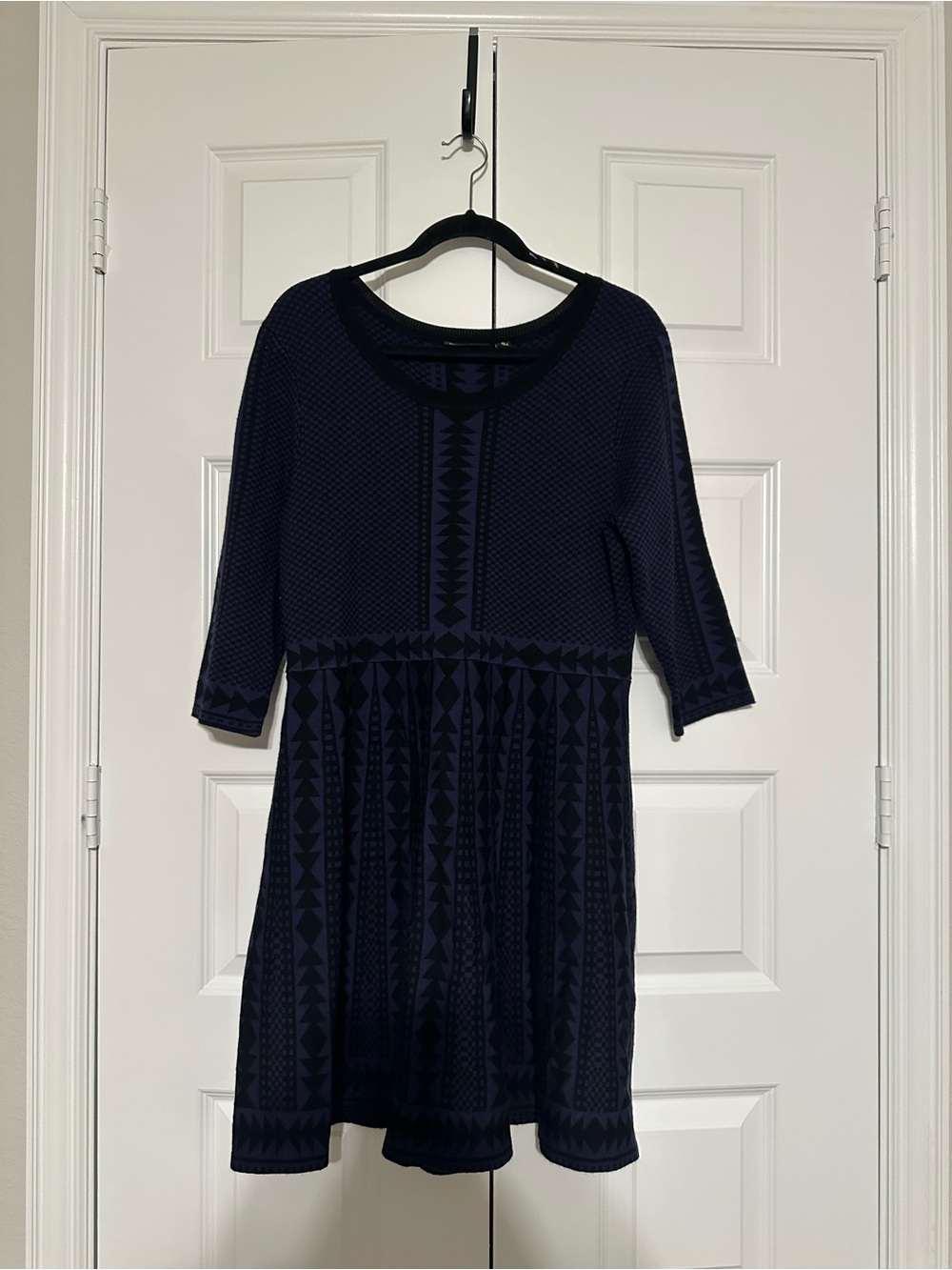 Women's Nina Leonard Navy Geometric Fit & Flare Dress